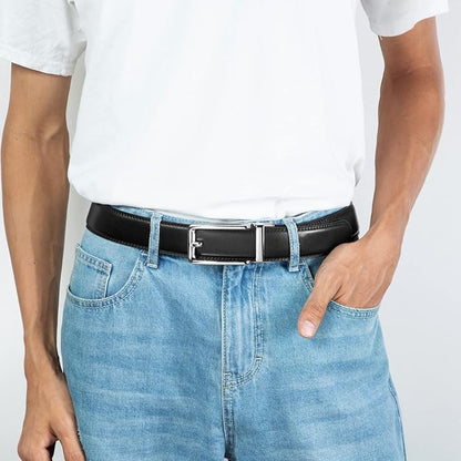 Founders & C Men's Leather Ratchet Comfort Click Belt Dress with Slide Buckle -Adjustable Trim to Fit