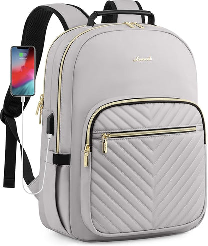 LOVEVOOK Laptop Backpack for Women, Travel Computer Work Bags with 17-inch Laptop Compartment, College School Student Bag Teen Backpacks For Girls, Outdoor Carry On Backpack Purse, Grey