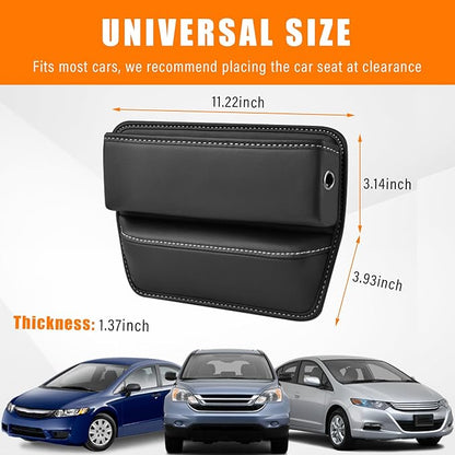 Ziciner Car Seat Gap Organizer, Premium Leather Auto Seat Storage Box, Vehicle Adjustable Front Seat Gap Filler, Car Seat Side Pocket Organizer for Phones, Glasses, Keys, Money, Cards (Black)