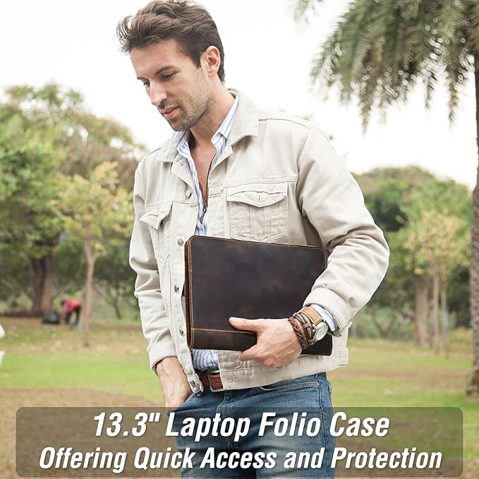 Top Grain Leather Text Custom Laptop Folio Case Protector, Vintage Open/Zipper Style, Fully Handmade, Compatible with MacBook Pro/Air 13.3"/14"/15"/16.2" & Other PC & Accessories