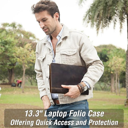 Top Grain Leather Text Custom Laptop Folio Case Protector, Vintage Open/Zipper Style, Fully Handmade, Compatible with MacBook Pro/Air 13.3"/14"/15"/16.2" & Other PC & Accessories