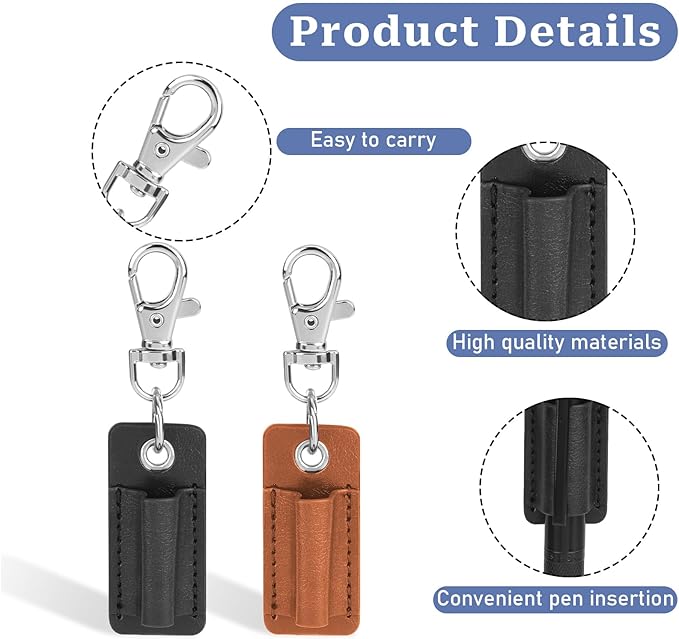 2 Pieces Pen Lanyard Holder, Pen Holder Keychain Pen Holder Pen Clip for Lanyard Anti-Lost Pen Holder Clip for Neck Lanyard Portable PU Leather Neck Pen Holder for Clipboard Badge Keychain Pen Holder