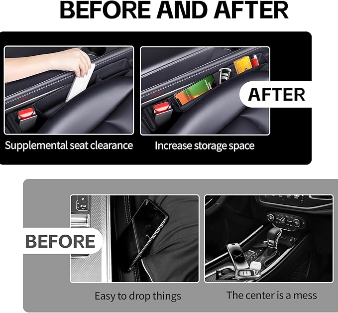 2PCS Car Seat Gap Filler Organizer, Multifunctional Seat Gap Storage Box for Phone Key, Stop Things from Dropping Between Seat and Console, Universal Interior Car Accessories (Dark Brown)
