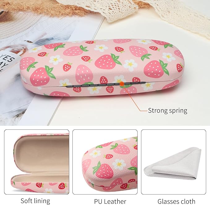Glasses Case Hard Shell, Leather Protective Case for Sunglasses with Cleaning Cloth, Cute Eyeglass Cases for Women