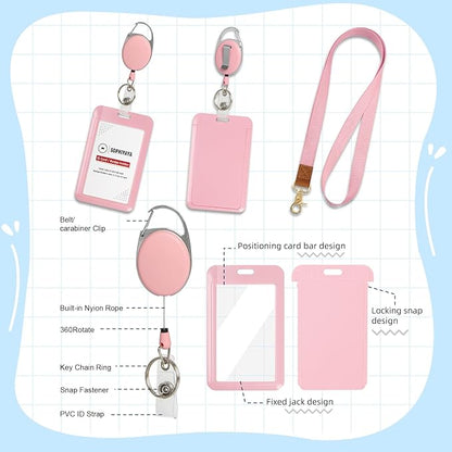 Retractable ID Badge Holder with Lanyard,Heavy Duty Badge Reel,Detachable Keychain, Cruise Ship Cards Holder,for Nurse Officer Teacher Security Staff Women Men(Pink, Vertical)