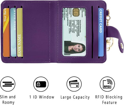 Airkit Small Wallets Woman RFID Blocking Leather Credit Card Holder - with ID Window - Card Wallets for Women - with Zipper Coin Purse - Keychain Wallet