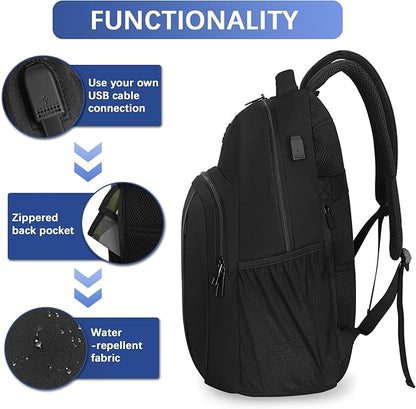 LARIPOP Carry On Backpack for Airplane, 17.3 Inch Laptop Backpack with USB Charging Port, Water Resistant Business Travel Backpack, Lightweight College School Bookbag Anti Theft for Men Women, Black