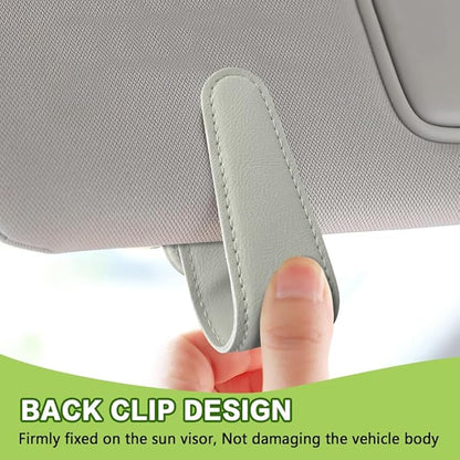 Sunglass Holder for Car, Sunglasses Clip for Car Visor, Magnetic Leather Vehicle Eyeglass Hanger Clip, Auto Ticket Card Glasses Organizer Clamp Accessories for SUV Sedan (Light Beige)