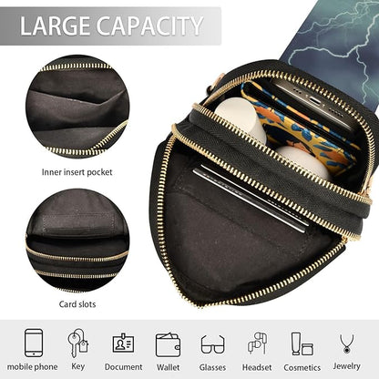 ZAZYXTJ Lightning Tornado Crossbody Sling Bag for Women Leather Small Chest Bag Adjustable Straps Daypack for Travel Sport Hiking