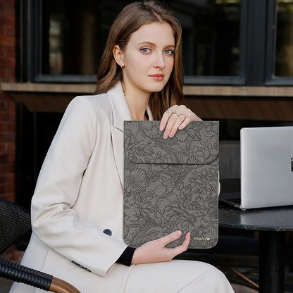 MOSISO Laptop Case 13 inch, 13 inch Laptop Sleeve Compatible with MacBook Air M4 M3 M2 M1 2025-2018 / Pro M2 M1 2025-2016, Embossed Retro Hibiscus PU Leather Case with Small Bag, Gray