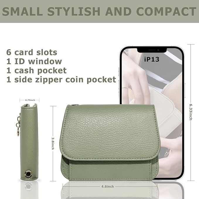 Women Small Wallet RFID Blocking Slim Wallet with Coin Pocket Tri-Fold Credit Card Holder with ID Window and Keychain(Light Green)