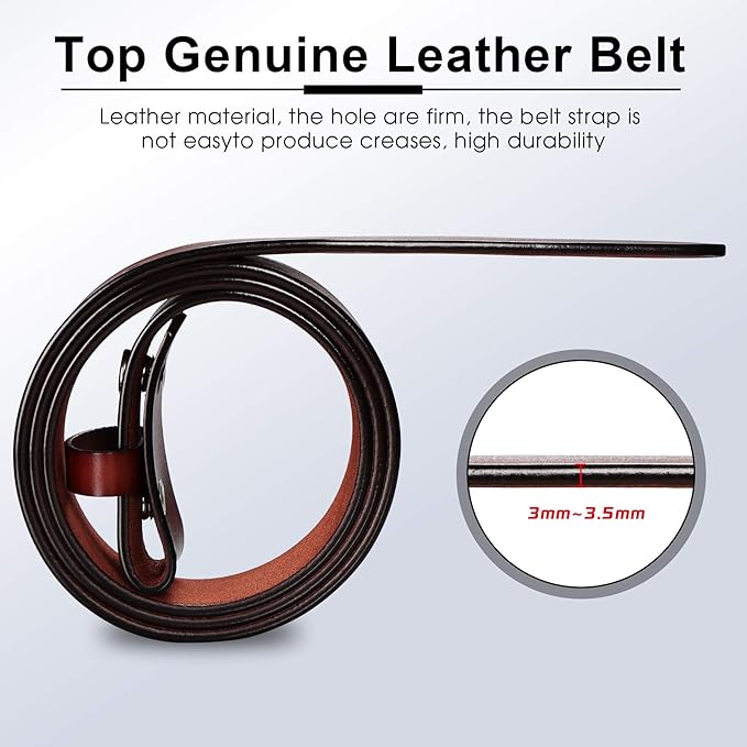 HJones Western Belts for Men without Buckle,Cowboy Belt Buckles for Men,1.5" Wide Genuine Leather Belt No Buckle