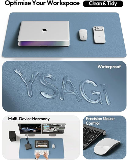 YSAGi Leather Desk Pad Protector, Office Desk Mat, Large Mouse Pad, Non-Slip PU Leather Desk Blotter, Laptop Desk Pad, Waterproof Desk Writing Pad for Office and Home (Blue, 47" x 17")