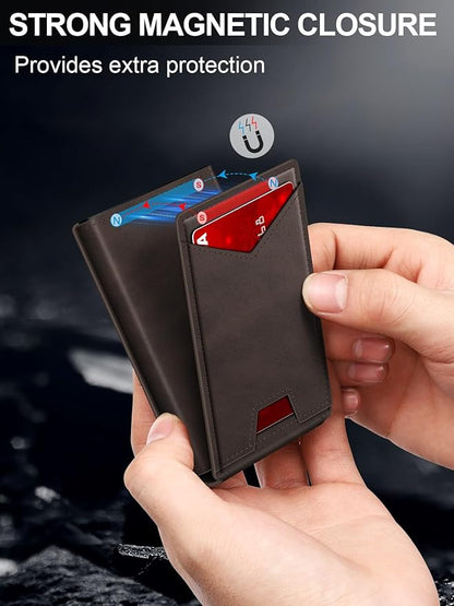 GHUKY Wallet for Men RFID Wallet with Money Clip, Slim Pop Up Card Holder for 10-12 Cards, Minimalist Smart Credit Card Case with ID Window, Bifold Metal Wallet for Front Pocket, Gifts for Men