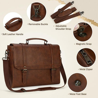 IGOLUMON Messenger Bag for Men 15.6 inch Vintage Leather Waterproof Laptop Briefcase Large Computer Laptop Bag Leather Satchel Bag Retro Shoulder Bag for Office Business Travel College, Brown | Vintage Leather, Waterproof, Laptop Briefcase, Retro Messe...
