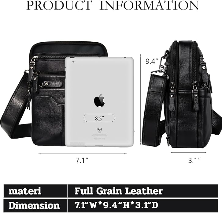 Leather Messenger Bag for Men, Small Leather Sling Shoulder Bag Messenger Pack for Men, Man Purse