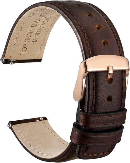 WOCCI Quick Release Watch Band, Distressed Genuine Leather, Stainless Steel Buckle, Strap Width 18mm 19mm 20mm 22mm 24mm