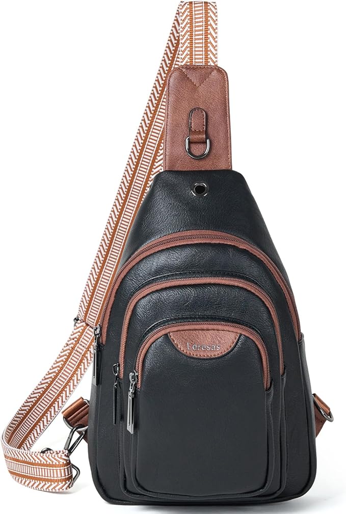 Leresas 10L Crossbody Sling Bag for Women Men Anti Theft Cross Body Fanny Pack Belt Bag Purse Gifts for Women Faux Leather, Black Brown