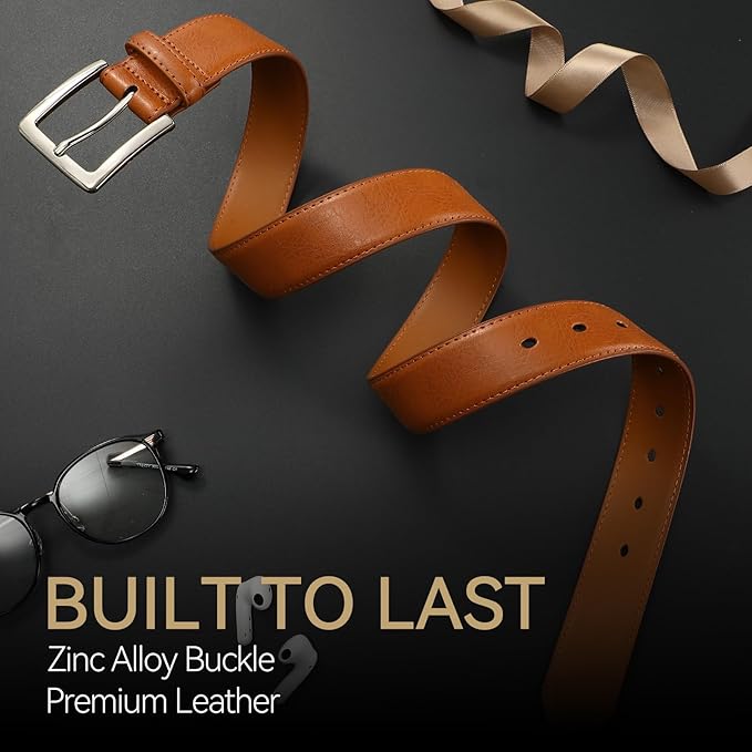 Men's Genuine Leather Dress Belt, 1 3/8" Classic Mens Jeans Pants Belt for Work Business Casual Golf