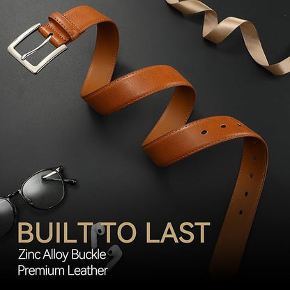 Men's Genuine Leather Dress Belt, 1 3/8" Classic Mens Jeans Pants Belt for Work Business Casual Golf