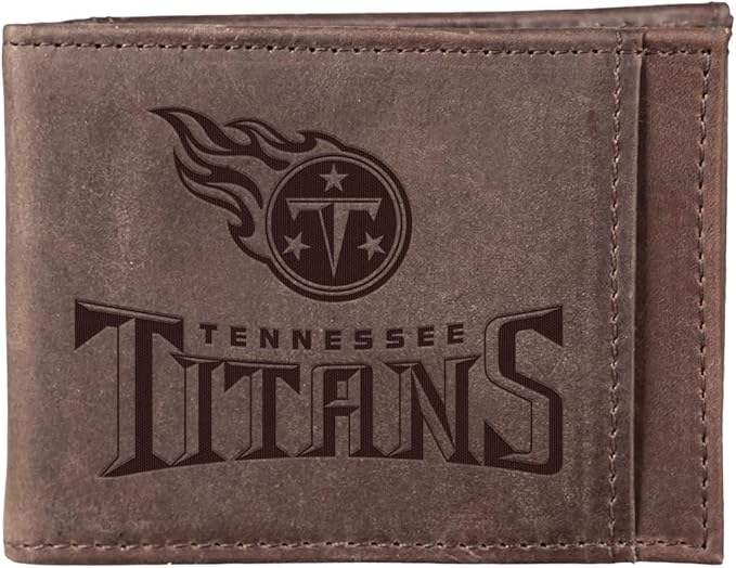 Team Sports America NFL Tennessee Titans Front Pocket Slim Wallet for Men | Minimalist Leather RFID Blocking Bifold Card Holder with Money Clip | Officially Licensed Stamped Logo