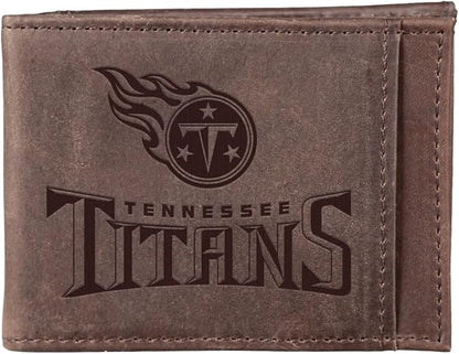 Team Sports America NFL Tennessee Titans Front Pocket Slim Wallet for Men | Minimalist Leather RFID Blocking Bifold Card Holder with Money Clip | Officially Licensed Stamped Logo