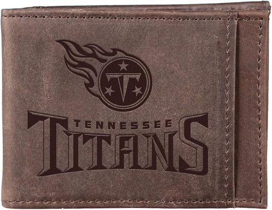 Team Sports America NFL Tennessee Titans Front Pocket Slim Wallet for Men | Minimalist Leather RFID Blocking Bifold Card Holder with Money Clip | Officially Licensed Stamped Logo