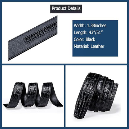 Dubulle Designer Mens Belts, Sliding Automatic Buckle Ratchet Dress Belt TOP Genuine Leather Strap Gifts