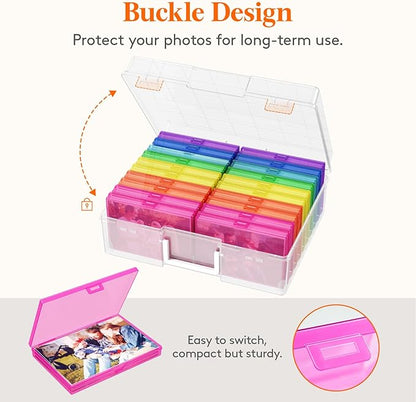 Lifewit 4x6 Photo Storage Box, 20 pcs Inner Photo Case with Lids, Multicolor Photo Organizers with 1 Sheet Label Sticker, Plastic Craft Storage Box for Seeds Sticker Cards Pictures Office Supplies