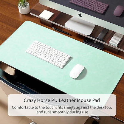 Desk Pad Soft PU Leather Extra Large Mouse Pad Laptop Computer Desk Mat Table Blotter Flat Smooth Waterproof Non-Slip Desktop Protector Writing Pad for Office and Home (Light Green, 120x43cm)