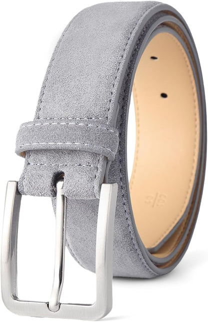 Men's Belt Casual Genuine Leather Suede Belts for Men 1 3/8" Wide Elegant Golf Dress Belt