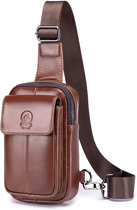 Rainbow Horse - Genuine Leather Mini Sling Bag, Small Chest Bag for Men, Suitable for Outdoor Travel and Daily Commuting
