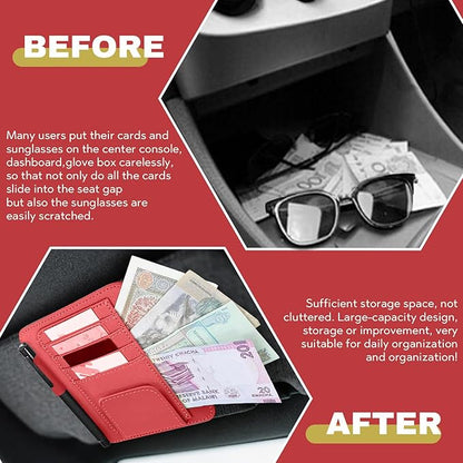 Car Sun Visor Organizer, Multifunctional Auto Visor Document Holder with Sunglasses Clip, Universal Car Interior Accessories Organizer for Drving License, Card, Pen (Red)