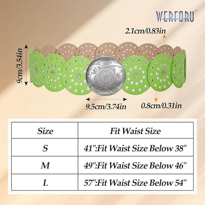 WERFORU Women Vintage Leather Belt Western Disc Waist Belts Ladies Western Belt Boho Belt for Dress Jean-
