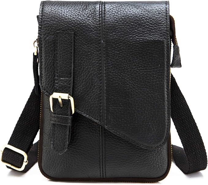 Le'aokuu Mens Genuine Leather Small Messenger Shoulder Satchel Phone Pouch Belt Waist Bag Pack