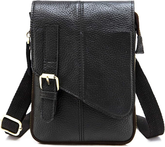 Le'aokuu Mens Genuine Leather Small Messenger Shoulder Satchel Phone Pouch Belt Waist Bag Pack