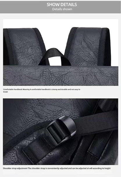 PU leather casual backpack 15.6 inches travel college work backpack business laptop backpack multi-pocket schoolbag (black3,Backpack)