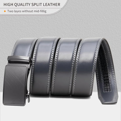 SENDEFN Men's Leather Belt Automatic Ratchet Buckle Slide Belt for Dress Casual Trim to Fit with Gift Box