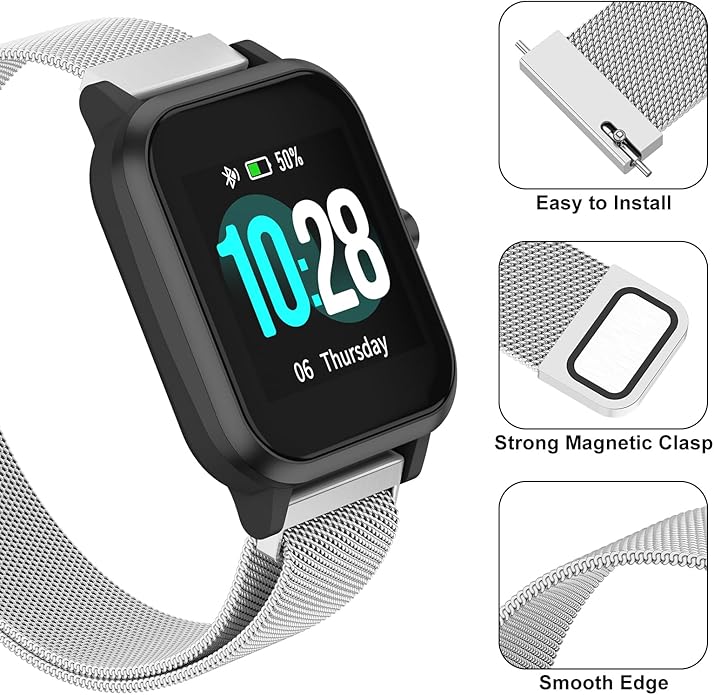 Vanjua 18mm 19mm 20mm 22mm Watch Band Quick Release Replacement Wristbands, Stainless Steel Metal Mesh Loop Adjustable Magnetic Replacement Straps Bands for Men Women