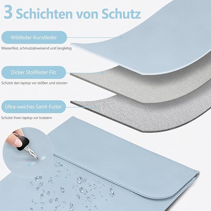 HYZUO 15 Inch Laptop Sleeve Case Bag for MacBook Air 15 M5 A3448 M4 A3241 M3 A3114 M2 A2941 2026-2023, 15" Surface Laptop 7/6/5/4/3, MacBook Pro 15 2019-2016, Faux Suede Leather, Pale Blue