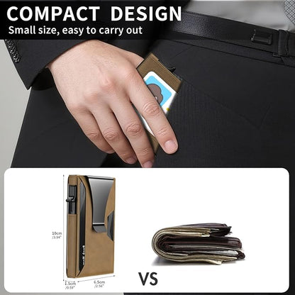 Wallet for Men Slim Minimalist Pop-up Smart Holds 5-6 Cards - RFID Blocking Metal with Money Clip, Credit Card Holder & ID Window,Business Card Cases, men accessories (Brown)