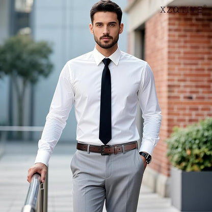 XZQTIVE Men’s Metal Free Belt Hypoallergenic Leather Belts For Jeans Dress Nickle Free TSA Belt With Black Buckle
