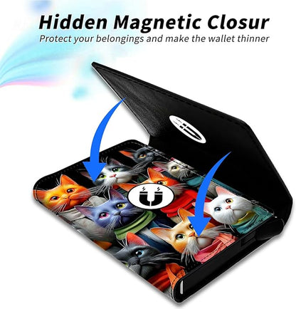Minimalist Wallet for Men's Card Holders, Pop-Up Card Case Wallets for Women, Leather Automatic Credit Card Holder with Metal Money Clip RFID Blocking Bifold Pocket, Artistic watercolor cat