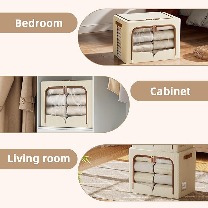 FHSQX 6 Pack Clothes Storage Bins - Foldable Storage Bins for Clothes Fabric Storage Box with Metal Frame (Beige, 19.7x15.7x13.8 inch)