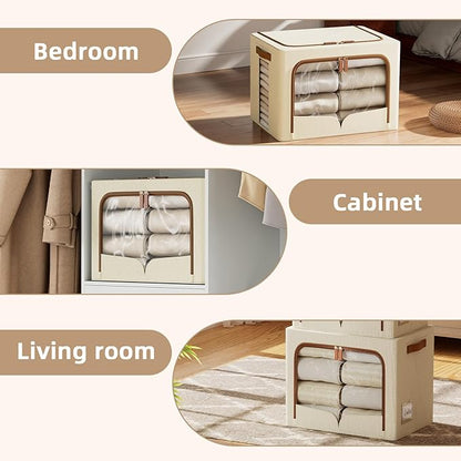 FHSQX 6 Pack Clothes Storage Bins - Foldable Storage Bins for Clothes Fabric Storage Box with Metal Frame (Beige, 19.7x15.7x13.8 inch)