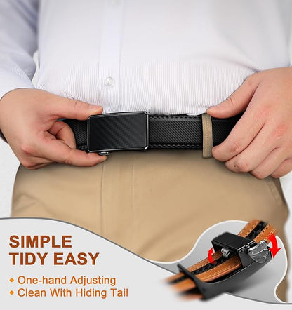 BULLIANT Men Ratchet Belt 2 Pack, Click Sliding Leather Belt Adjustable for Gift Men Dress Casual Jeans 1 3/8,Cut for Fit