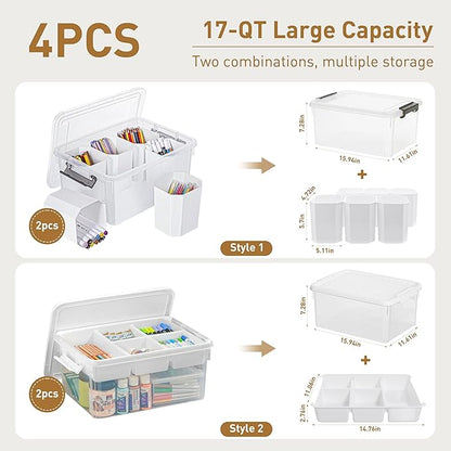 Citylife 17 QT Plastic Storage Bins Clear Storage Box with Lids Multipurpose Stackable Storage Containers for Organizing Tool, Craft, Crayon, 4 Packs