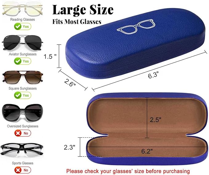 RayLove Glasses Case, 2 Pack Unisex Hard Shell Eyeglass Case PU Leather Hard Eyeglass Case with Eyewear Accessories