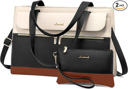LOVEVOOK Laptop Bag for Women 17.3 Inch Laptop Tote Work Bags Professional Leather Computer Briefcase Waterproof Handbag Shoulder Large Capacity Business Teacher Office Crossbody Purse