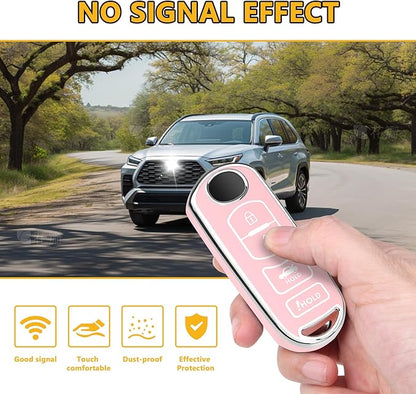 FT FUNTOR for Mazda Key Cover,4 Buttons TPU Key Cover with Silver Edge,Compatible with Mazda 3 6 8 CX-3 CX-5 CX-7 CX-9 atenza Miata MX-5 with Keychain (B-Pink)